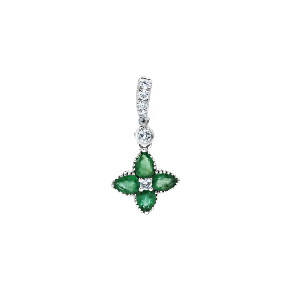 Mini Floral Pendant with Emerald or Ruby and Diamonds in Yellow Gold Princess Jewelry Shop