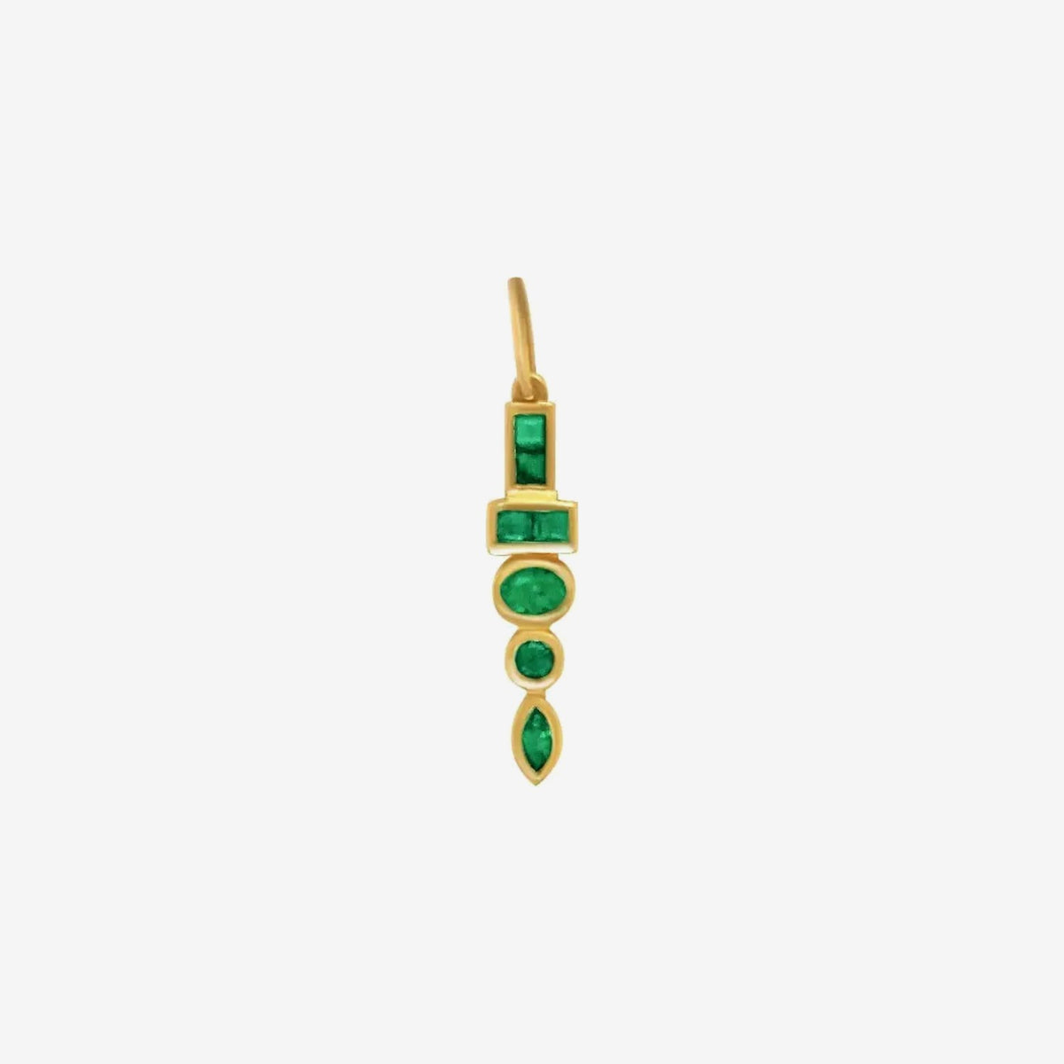 Mixed-Cut Emerald Bar Pendant in 14K Yellow Gold, view 2 | JJ Jewelry Miami