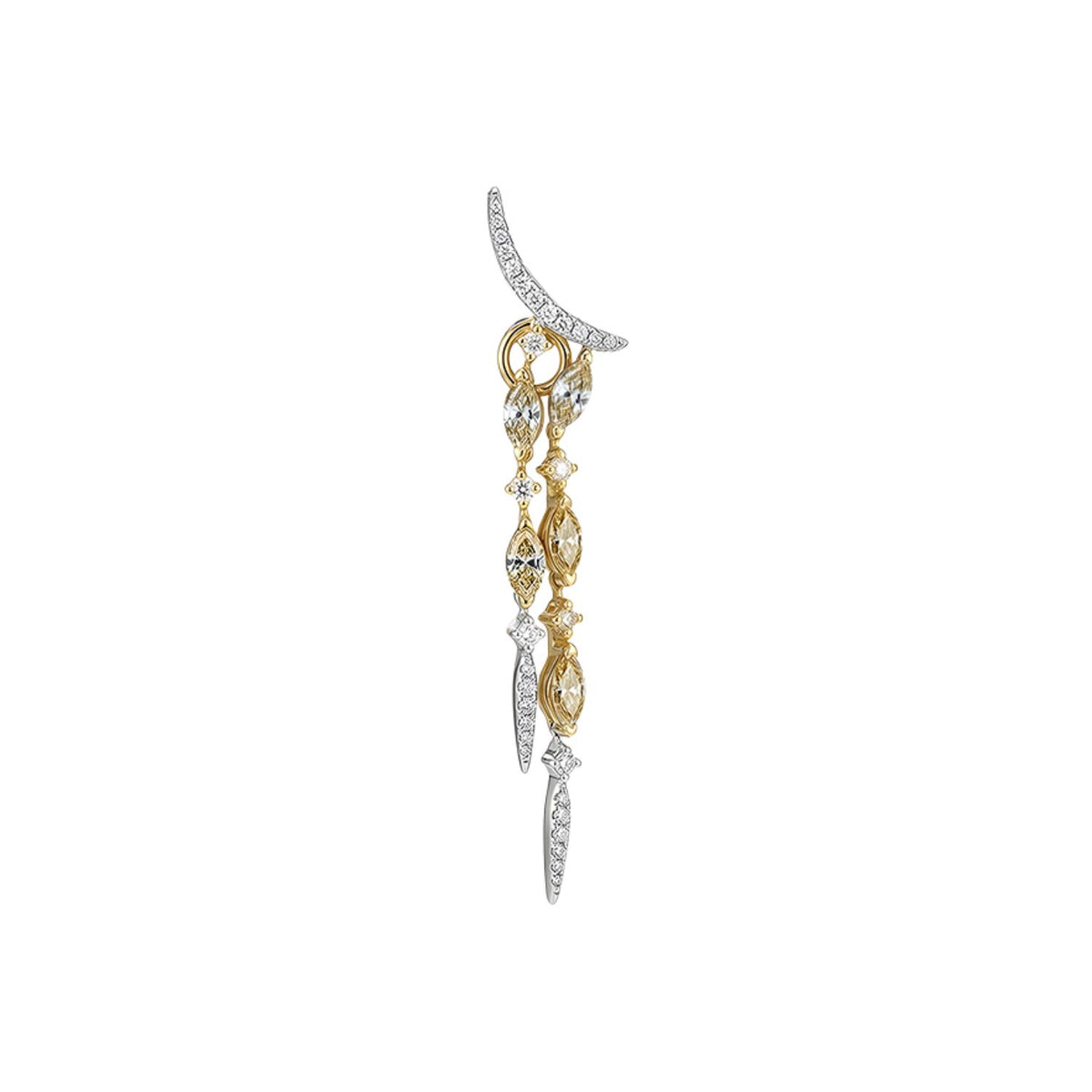 Moonlight Marquise Diamond Dancing Earring in 18K White and Yellow Gold