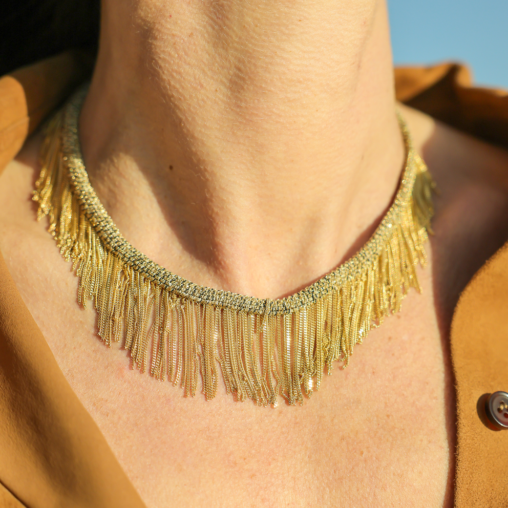 Morocco Silk Fringe Necklace in Yellow Gold-Dipped Silver