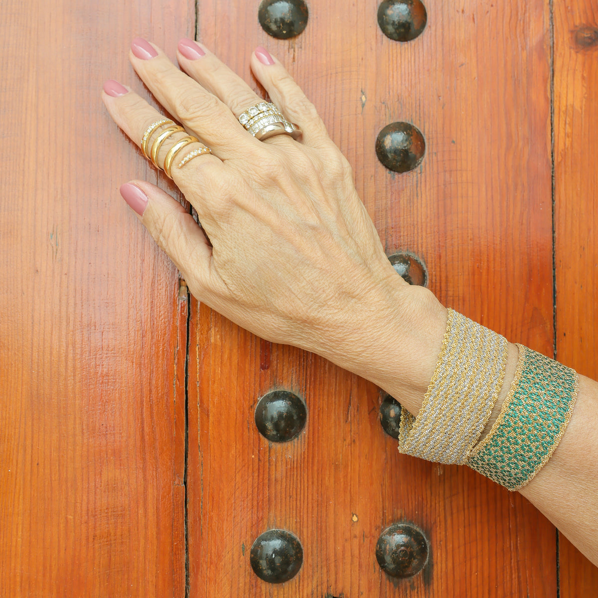 Morocco Woven Silk Bracelet in Two-Tone Gold