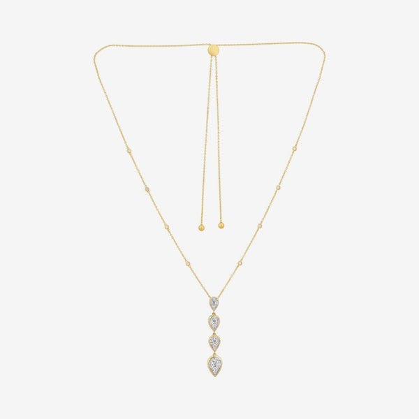 Mosaic Diamond Lariat Necklace in 18K Yellow Gold, gray background | JJ Jewelry Miami
