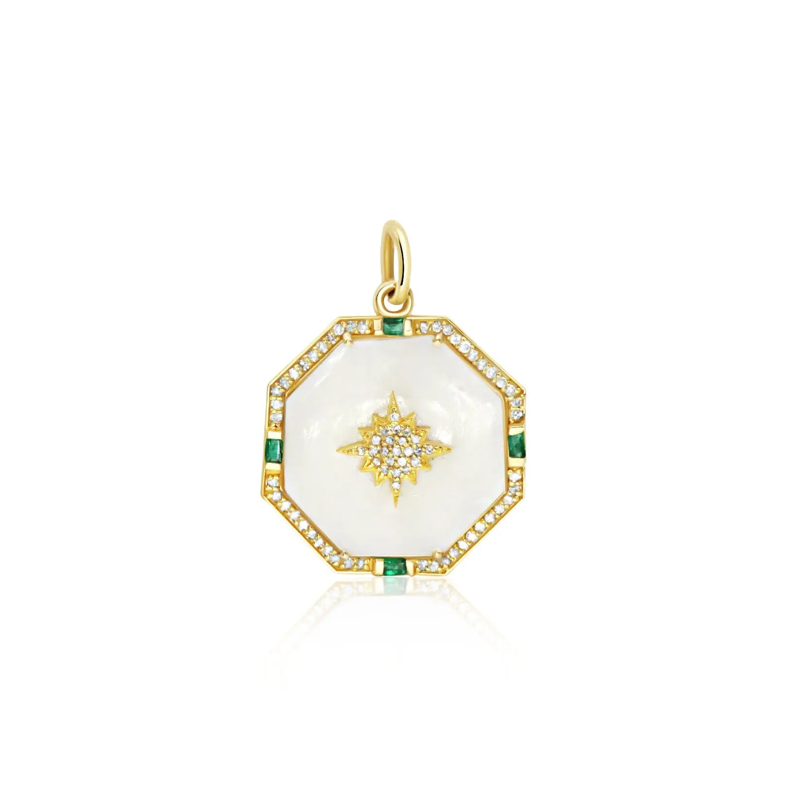 Mother of Pearl Diamonds & Emerald Octagon Pendant Princess Jewelry Shop