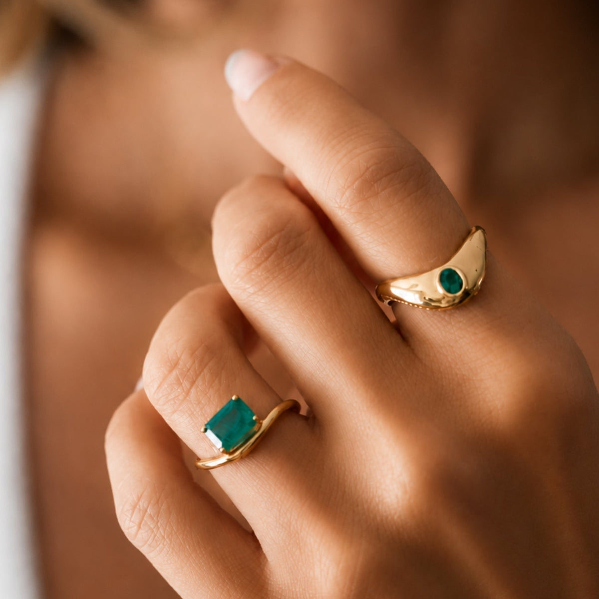 Rectangular Emerald Solitaire Ring in 14K Yellow Gold