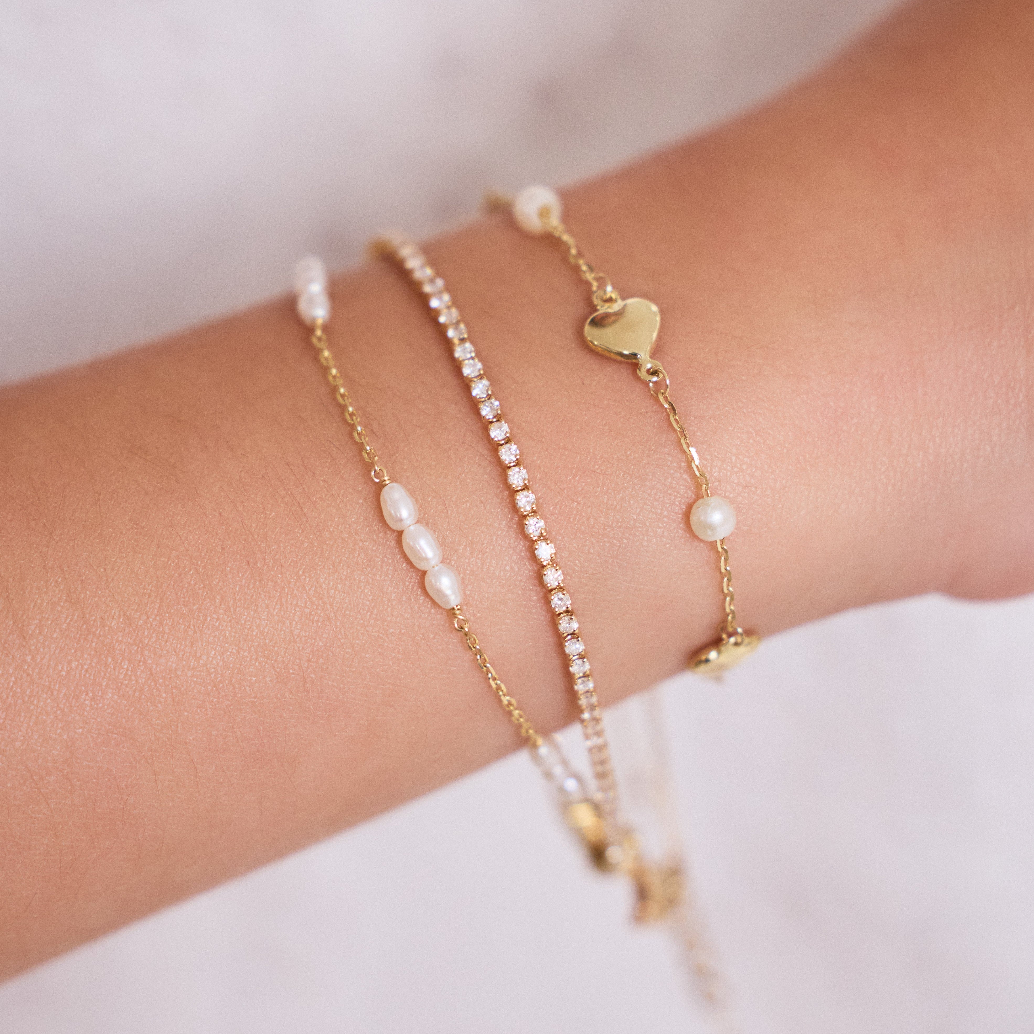 Freshwater Rice Pearl Station Bracelet in 14K Yellow Gold