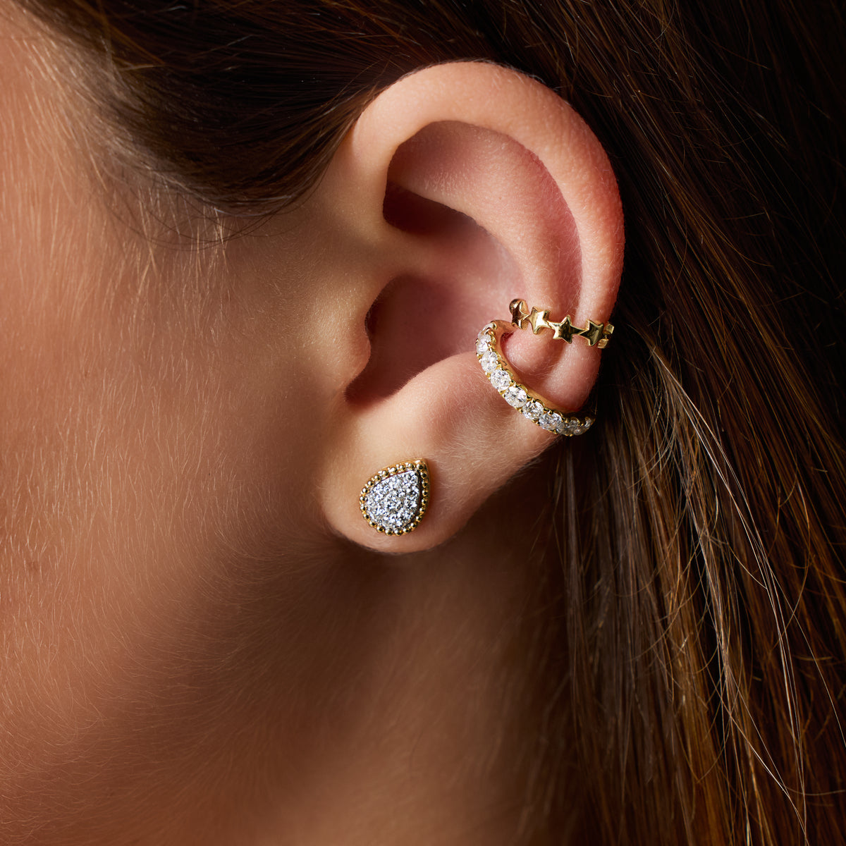 Nine Diamond Ear Cuff in 18K Gold, view 3 | JJ Jewelry Miami
