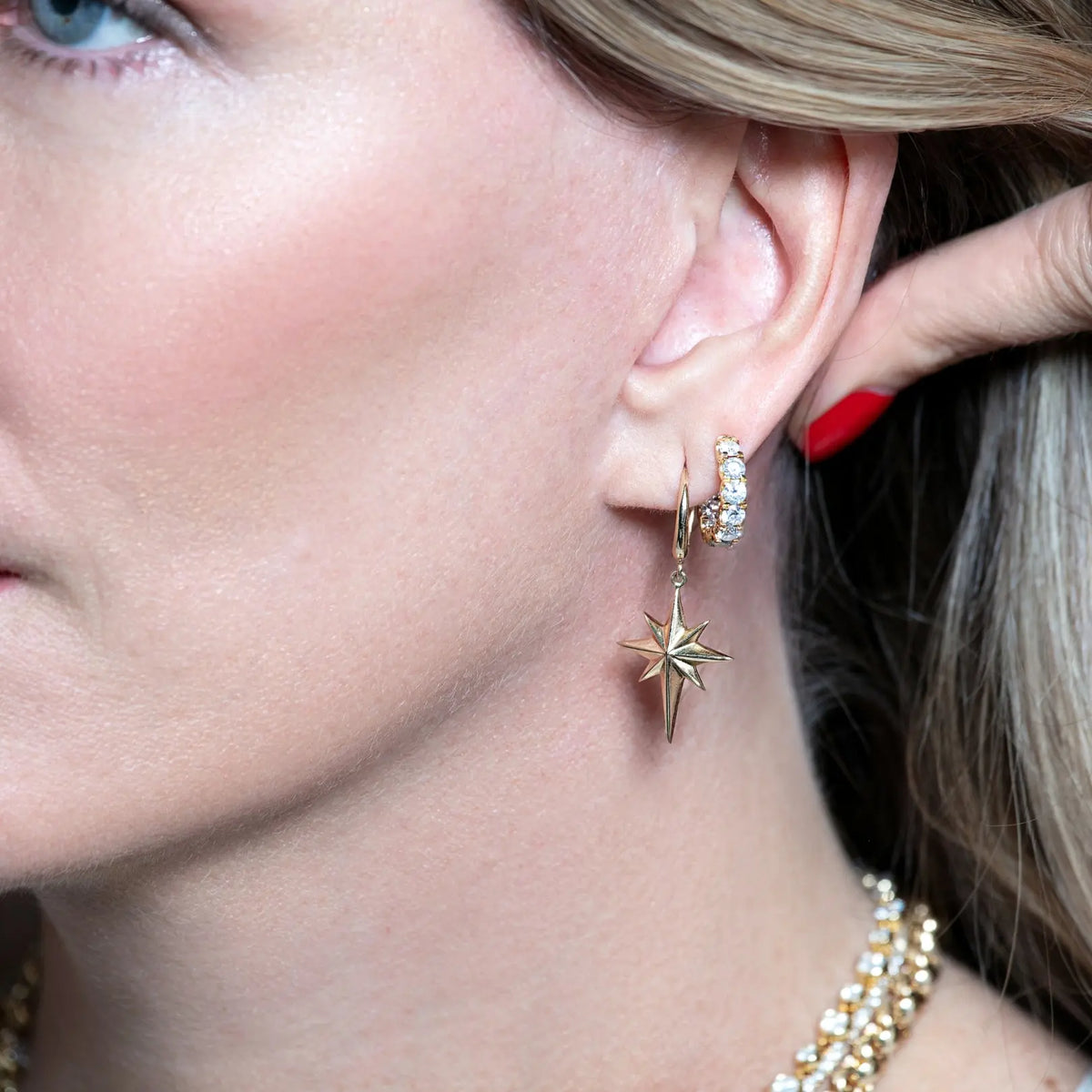 North Star Gold Earrings, view 3 | JJ Jewelry Miami