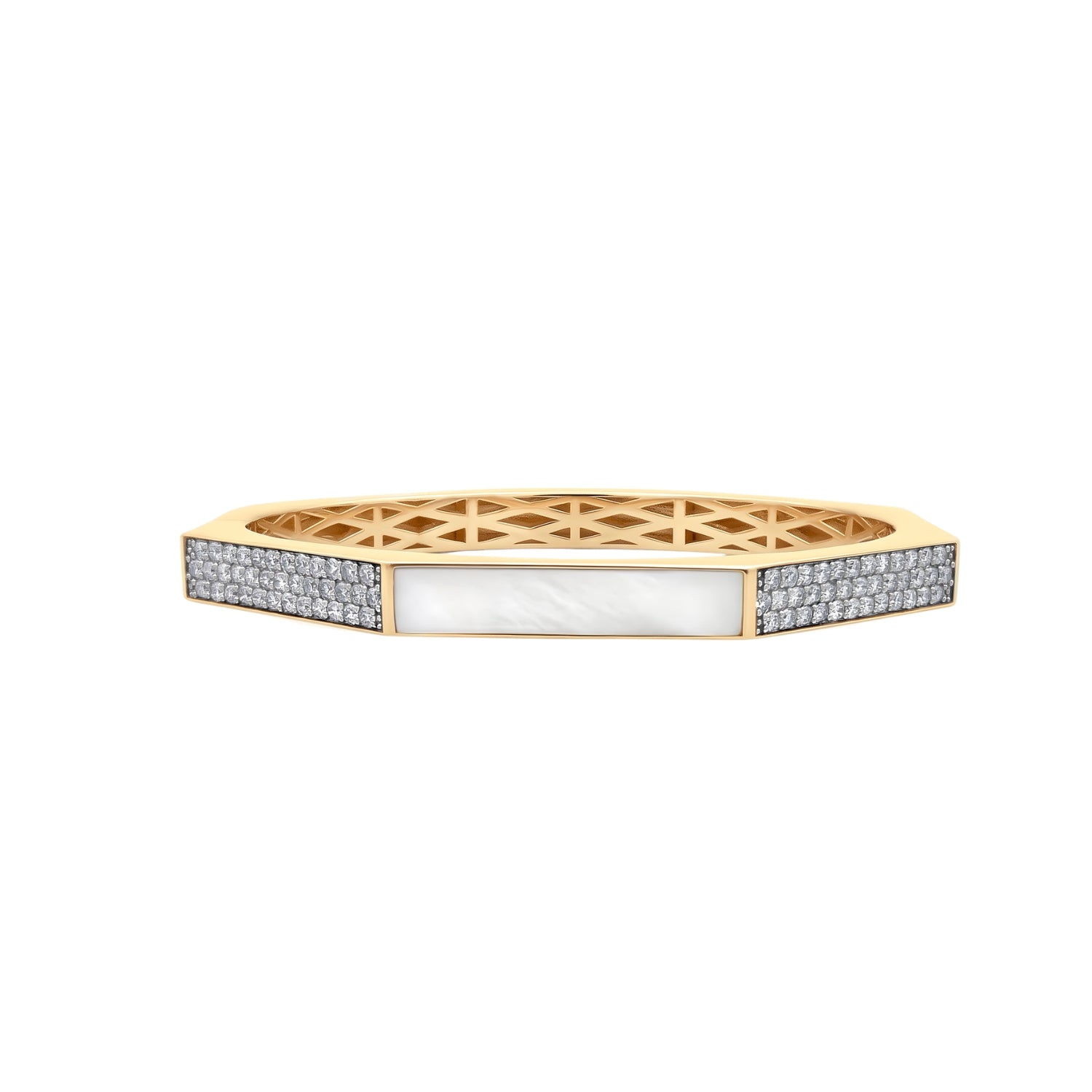 Octagonal Mother of Pearl & Diamond Bangle Bracelet | JJ Jewelry Miami
