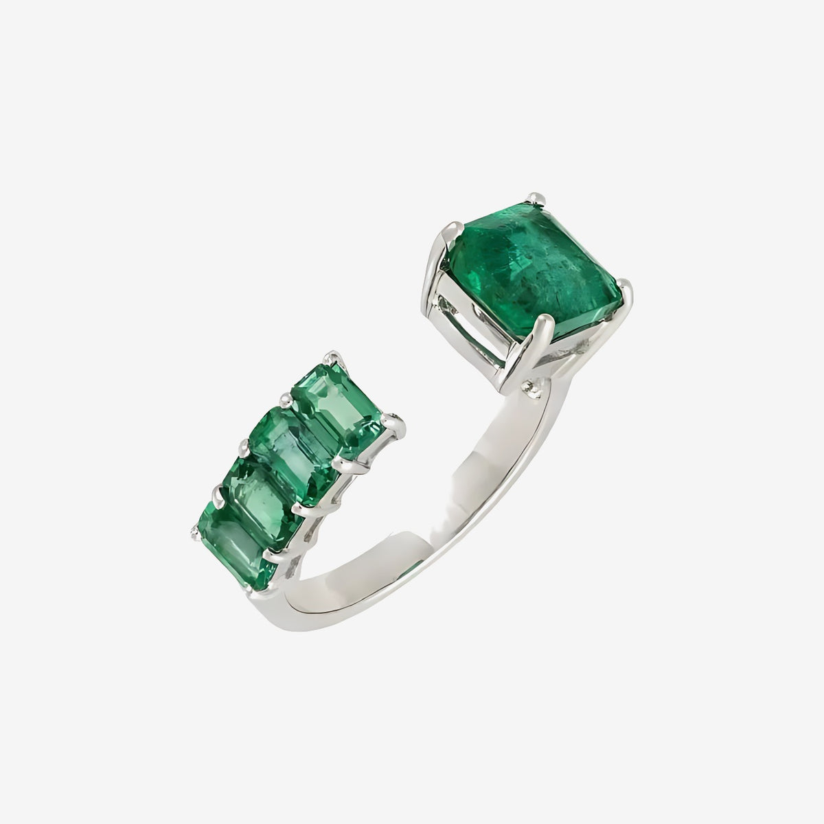 Open Emerald Ring in 18K White Gold | JJ Jewelry