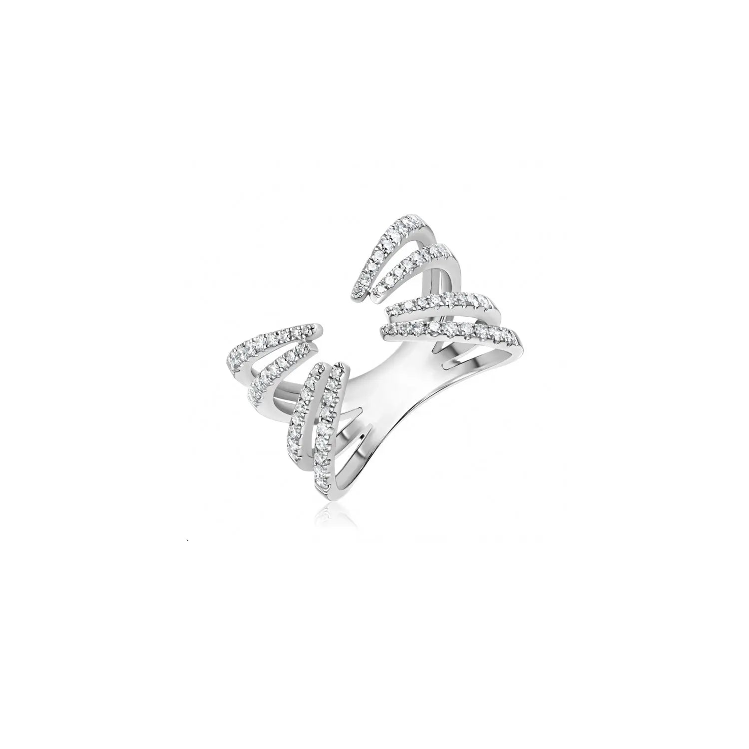 Open Row Diamond Cocktail Ring in 18K White Gold | JJ Jewelry Miami