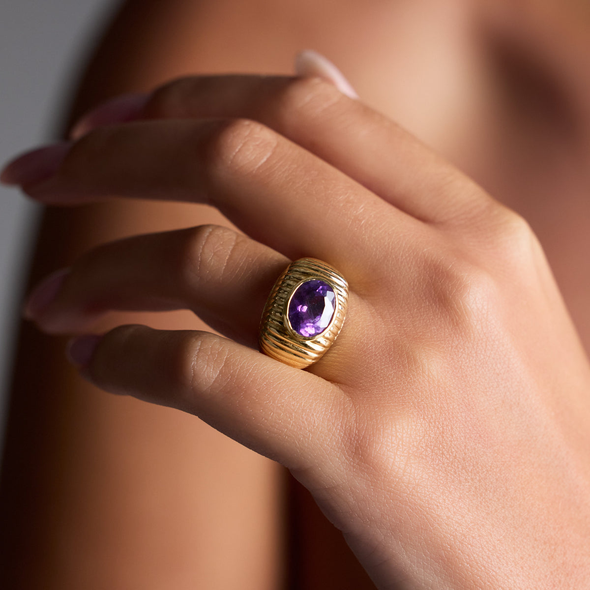 Oval Amethyst Cocktail Ring, lifestyle view 1 | JJ Jewelry
