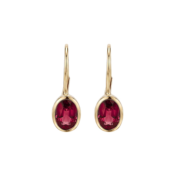 Oval Bezel Gemstone Leverback Earrings in 14K Yellow Gold
