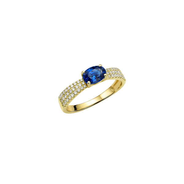 Oval Blue Sapphire and Pavé Diamond Cocktail Ring in 18K Gold