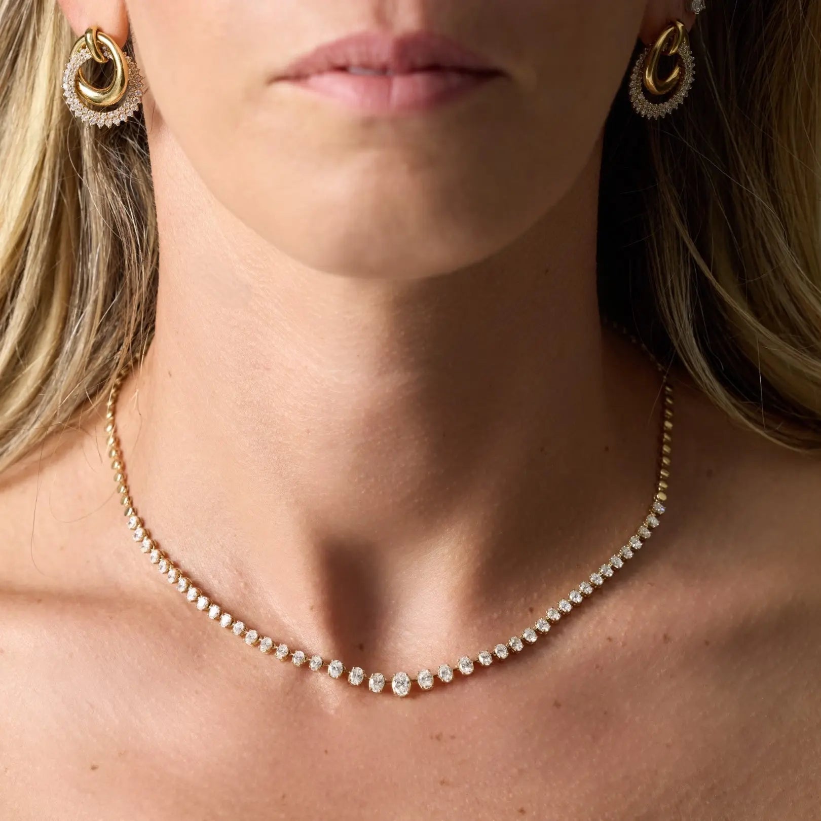 Oval Diamond Tennis Necklace in Yellow Gold – 3.8 Carats Princess Jewelry Shop