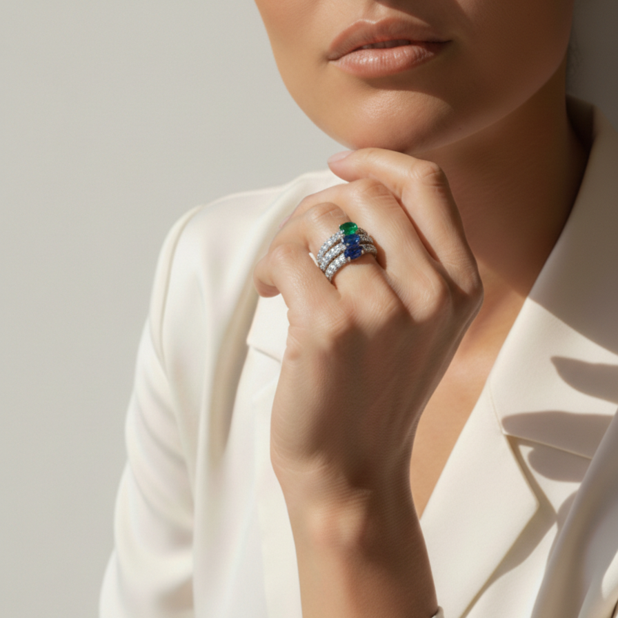 Oval Emerald Pavé Diamond Ring, lifestyle view 4 | JJ Jewelry