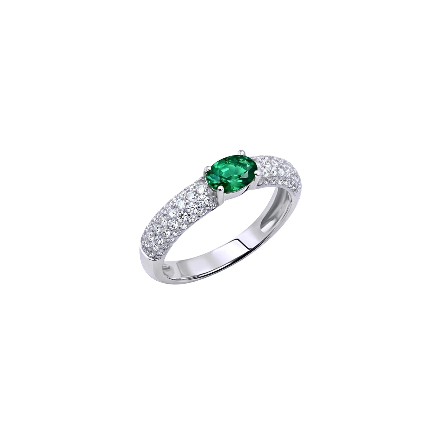 Oval Emerald Pavé Diamond Ring in 18K