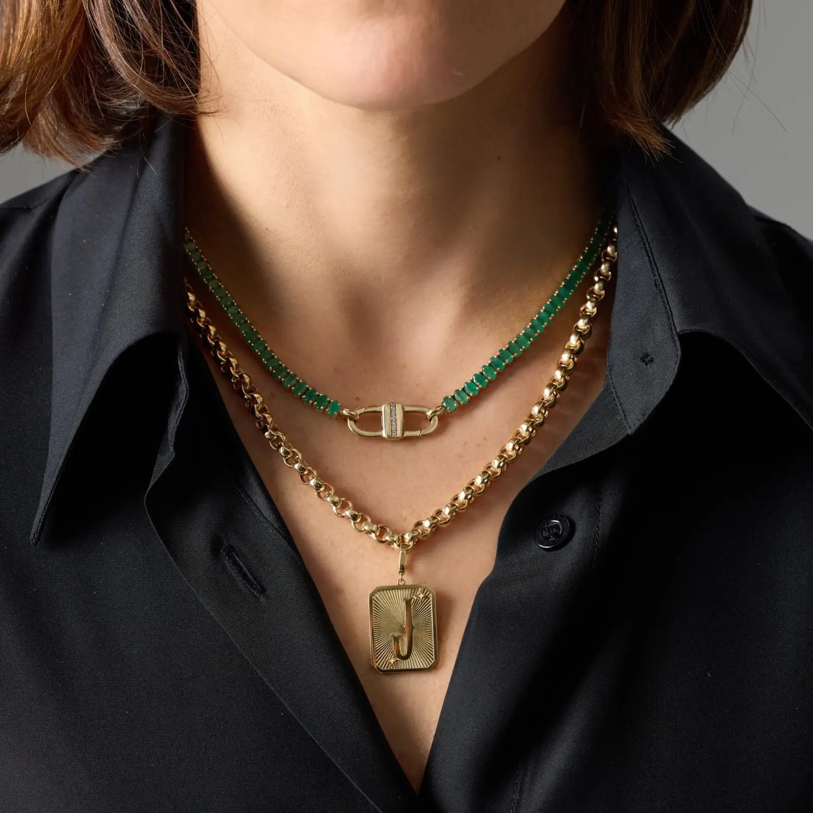 Oval Emerald Tennis Necklace in Yellow Gold Princess Jewelry Shop