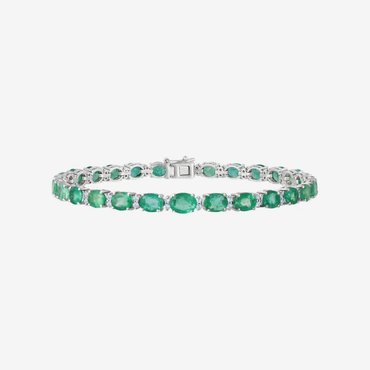 Oval Emerald and Diamond Bracelet in White Gold | JJ Jewelry