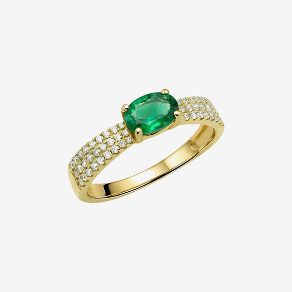 Oval Emerald and Diamond Ring in 18K Yellow Gold | JJ Jewelry