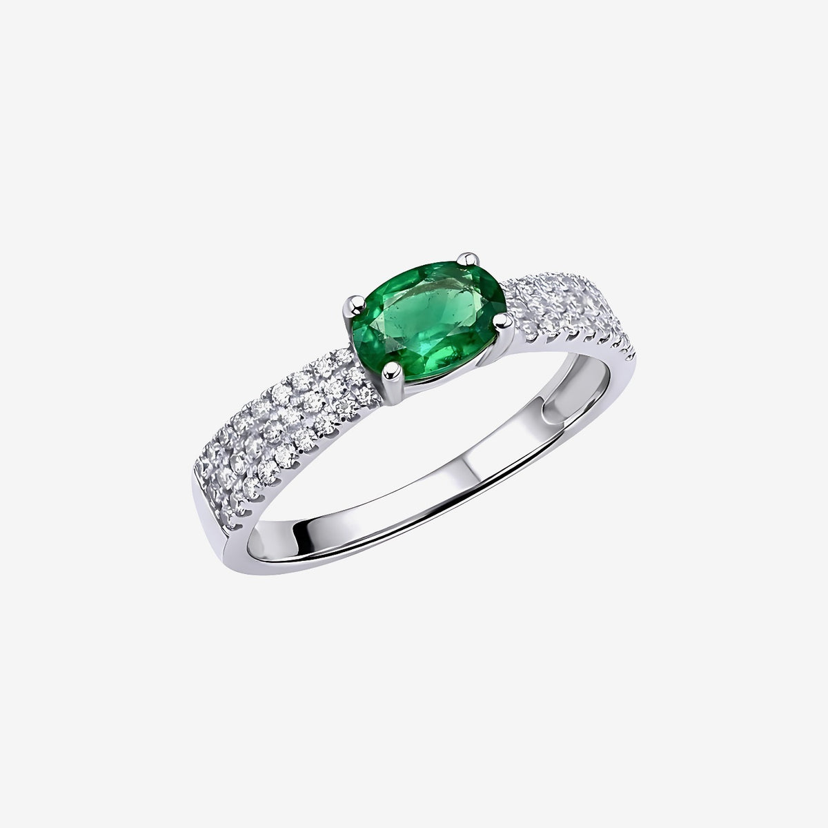 Oval Emerald and Diamond Ring in 18K White Gold | JJ Jewelry