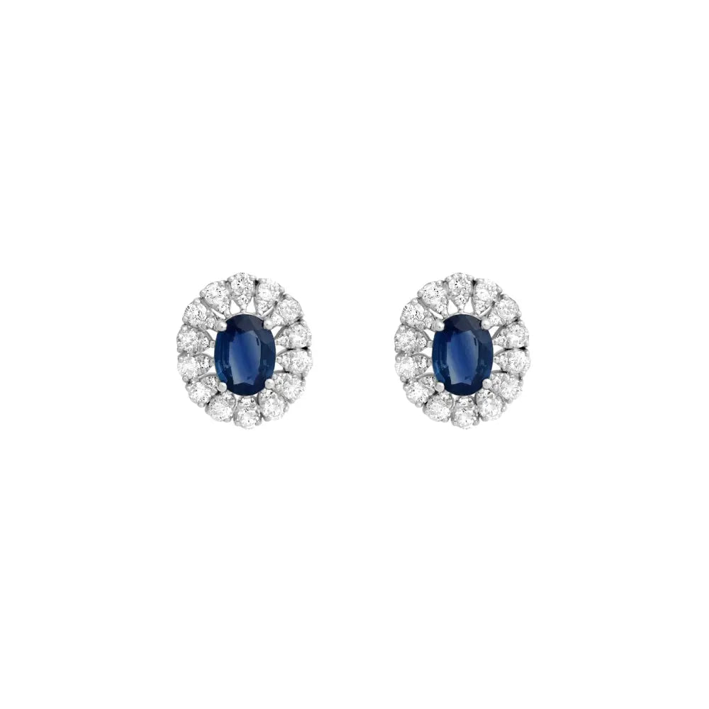 Oval Flower Blue Sapphire Studs Princess Jewelry Shop