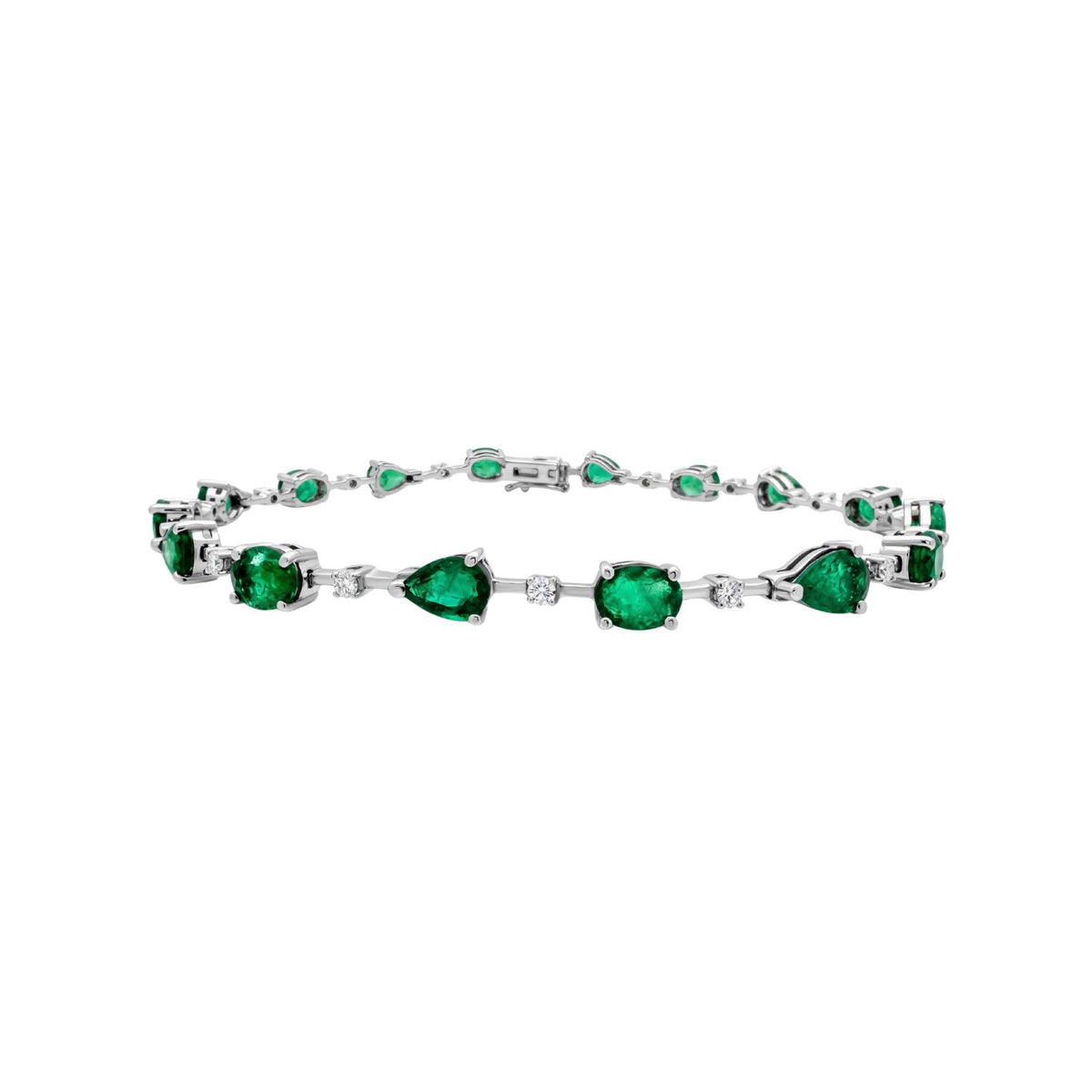 Oval & Pear Emerald and Diamond Bracelet in 18K White Gold