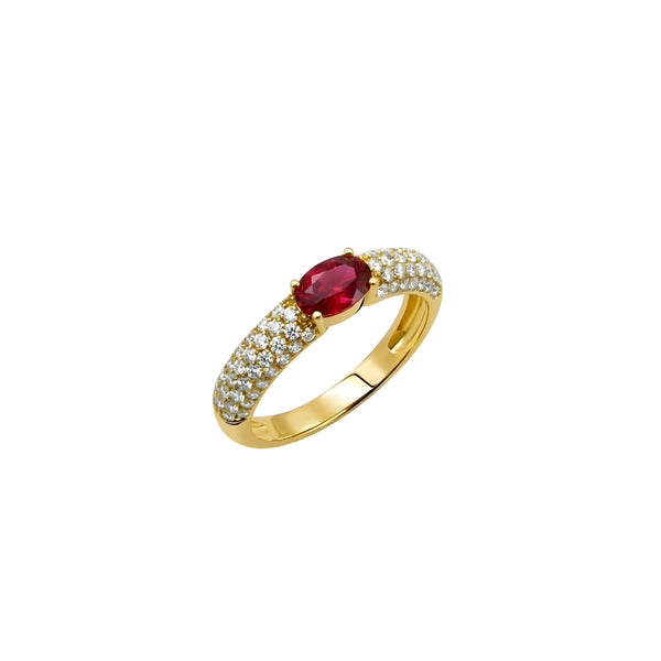 Oval Ruby & Diamond Bold Ring in 18K Gold | JJ Jewelry Miami