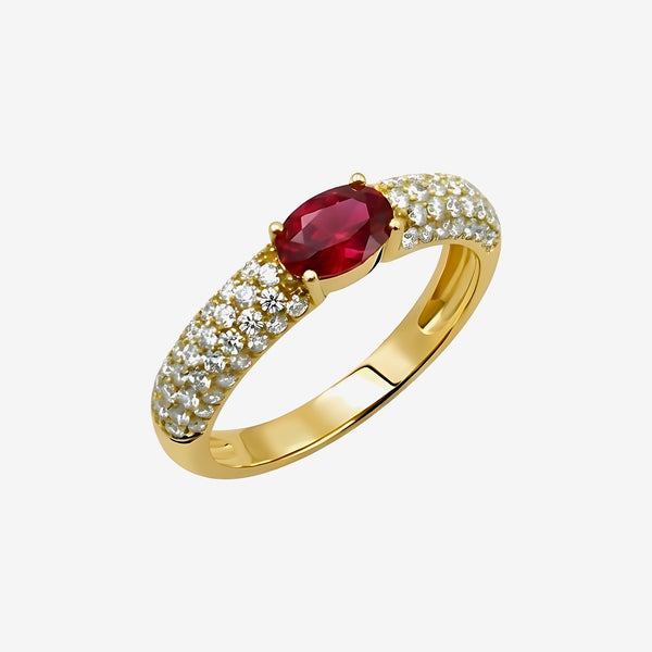 Oval Ruby and Diamond Bold Ring in 18K Yellow Gold | JJ Jewelry