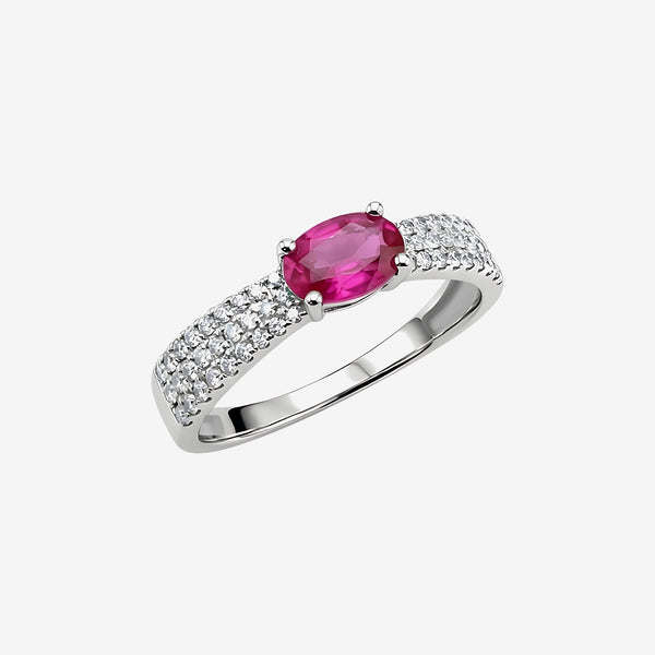 Oval Ruby and Diamond Cocktail Ring in 18K White Gold | JJ Jewelry