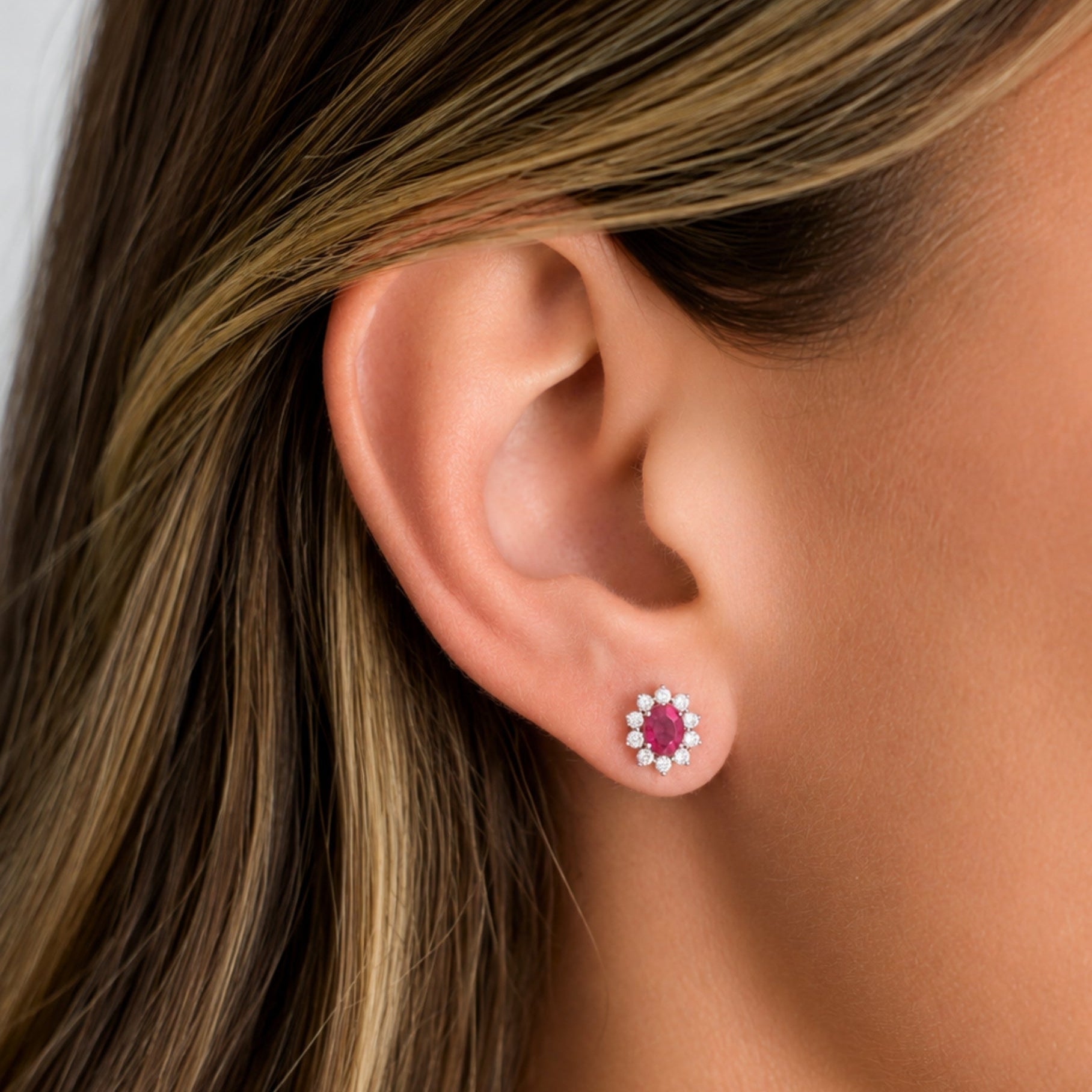 Oval Diamond Halo Stud Earrings