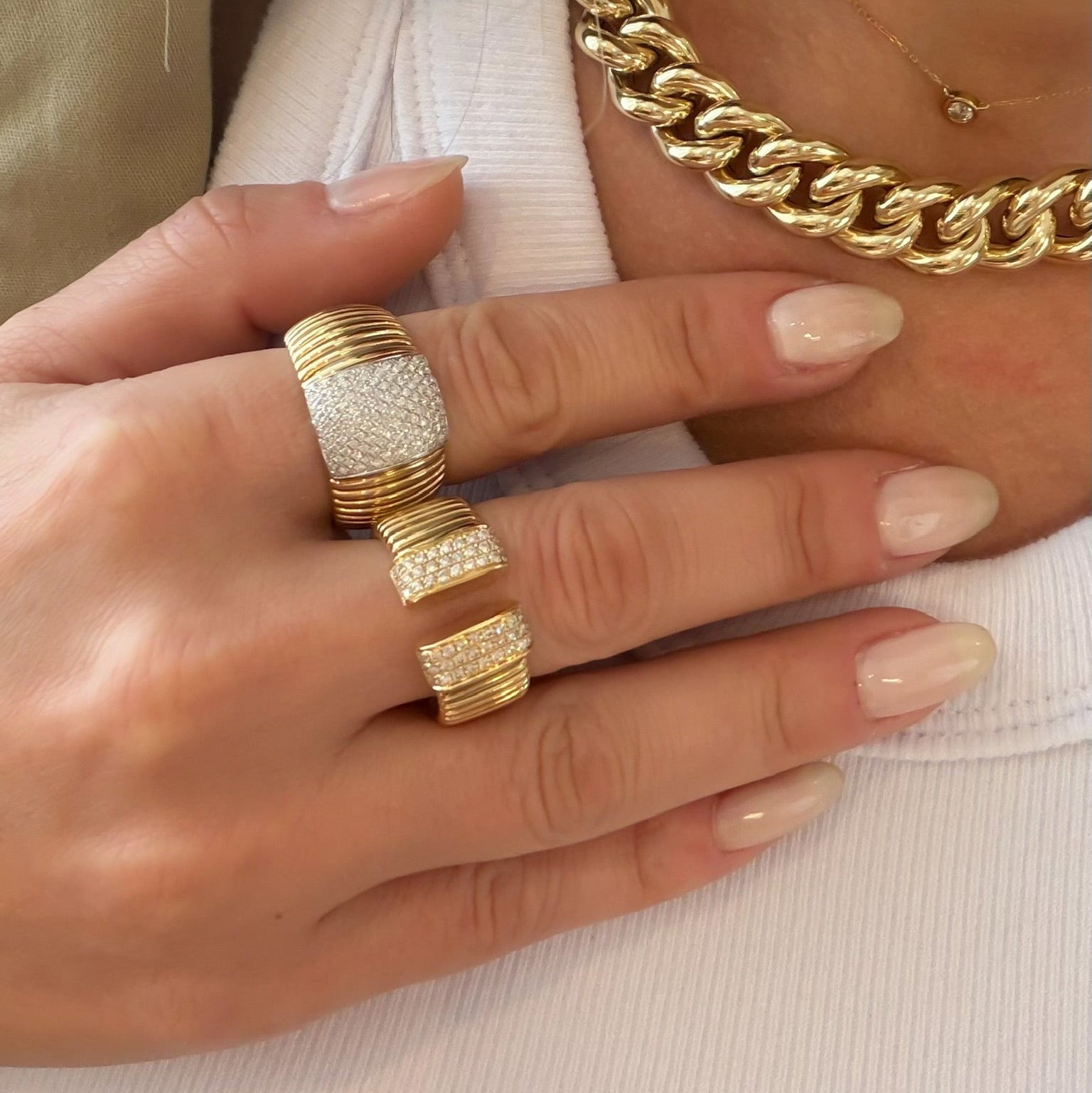 Pavé Block Flex Italian Ring in 18K Yellow Gold