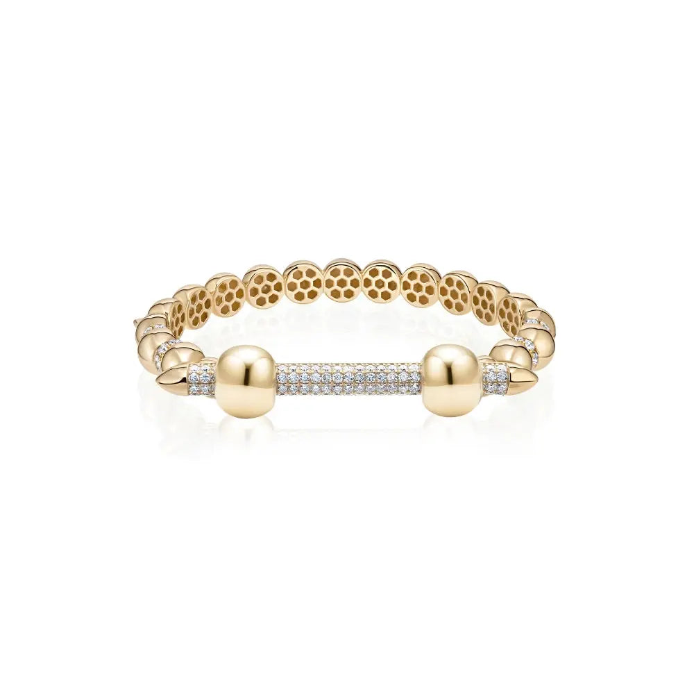 Pavé Diamond Bar Bangle in 18K Yellow Gold | JJ Jewelry Miami