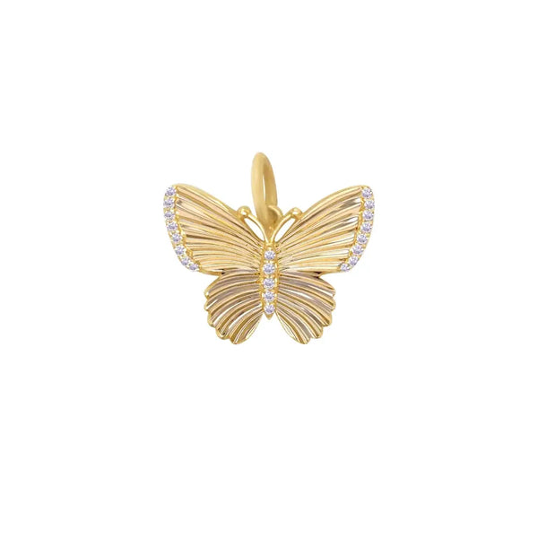 Pavé Diamond Butterfly Pendant in 14K Yellow Gold | JJ Jewelry Miami