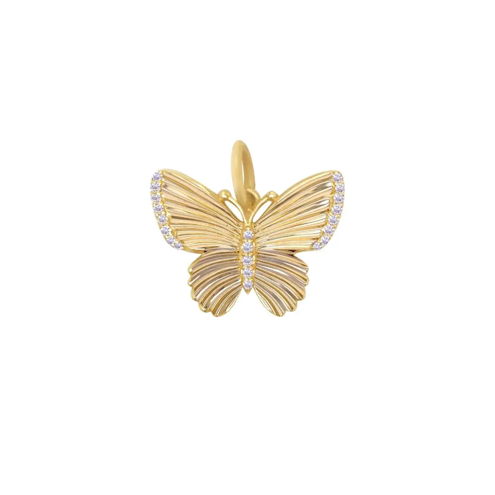 Pavé Diamond Butterfly Pendant in 14K Yellow Gold | JJ Jewelry Miami