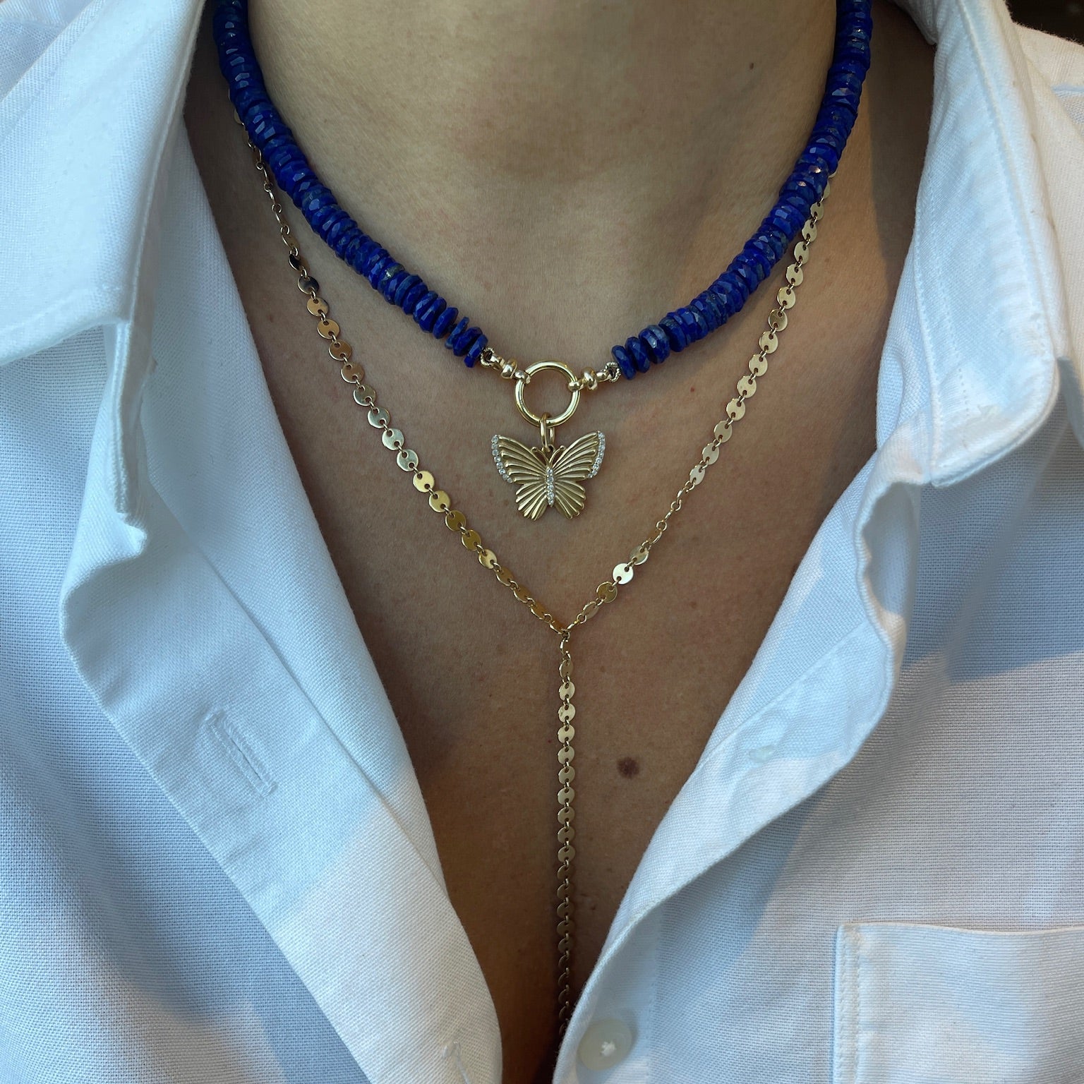 Pavé Diamond Butterfly Pendant in 14K Yellow Gold