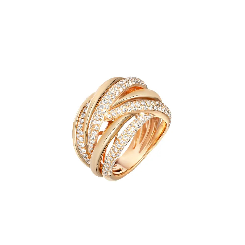 Pavé Diamond Crossover Ring in 18K Rose Gold | JJ Jewelry Miami