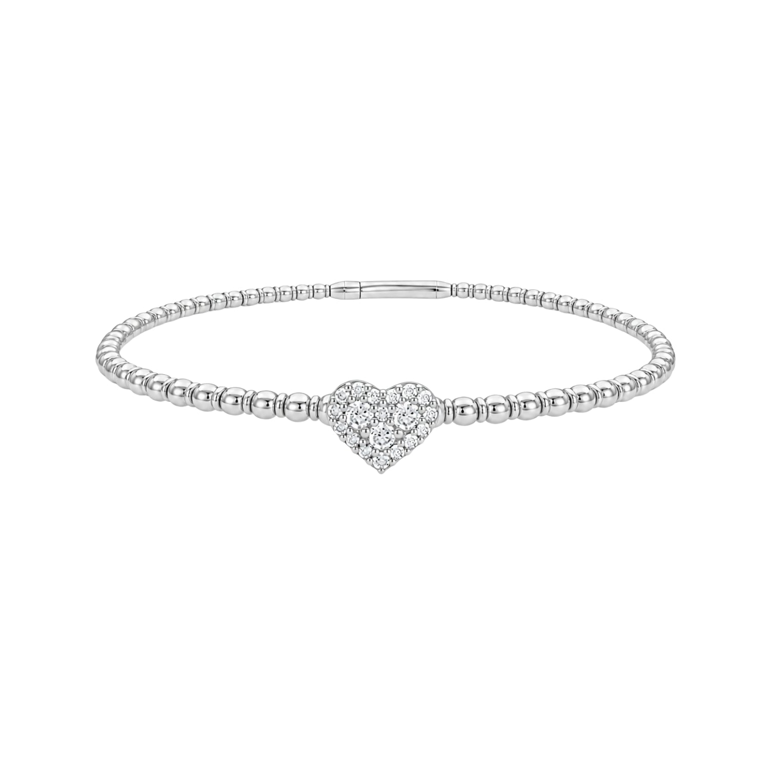 Pavé Diamond Heart Flexible Bangle in 18K Gold