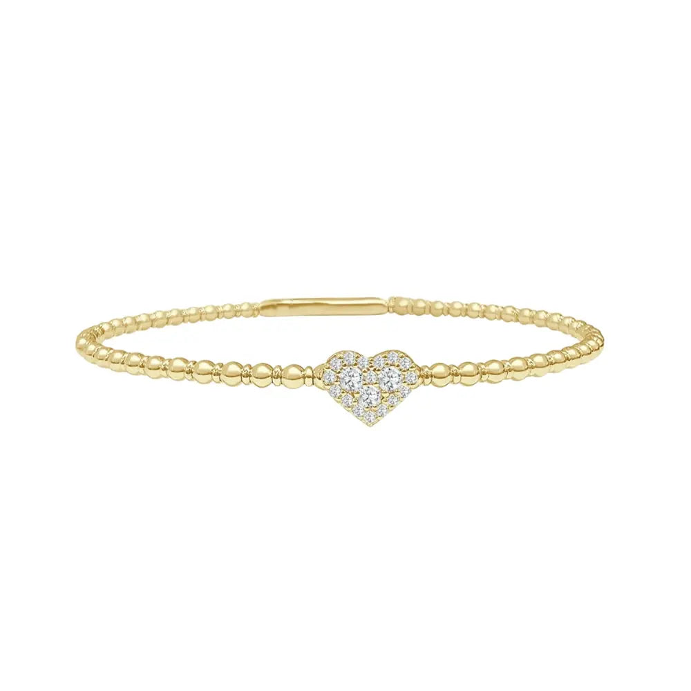 Pavé Diamond Heart Flexible Bangle in 18K Gold | JJ Jewelry Miami