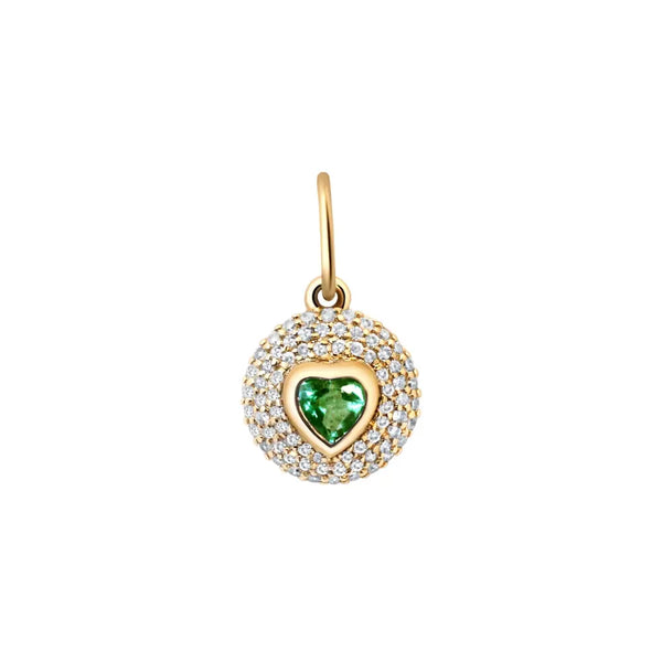Pavé Heart Pendant with Blue Sapphire or Emerald in 14K Yellow Gold | JJ Jewelry