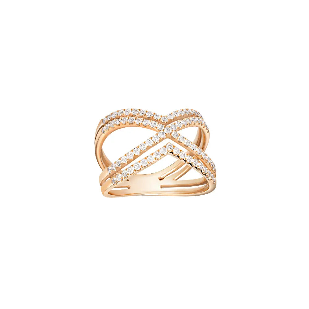 Pavé Diamond Open Cross Ring in 18K Rose Gold | JJ Jewelry Miami