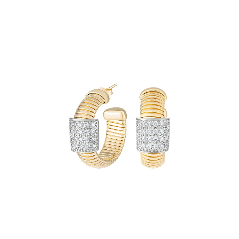 Pavé Diamond Snake Hoop Earrings in 18K Yellow Gold | JJ Jewelry Miami