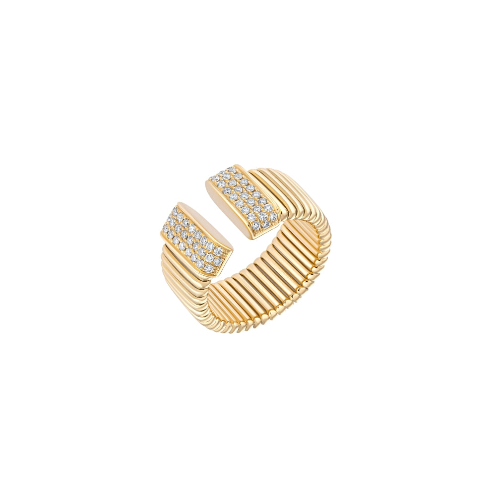 18K yellow gold pavé flex ring with ribbed design – JJ Jewelry