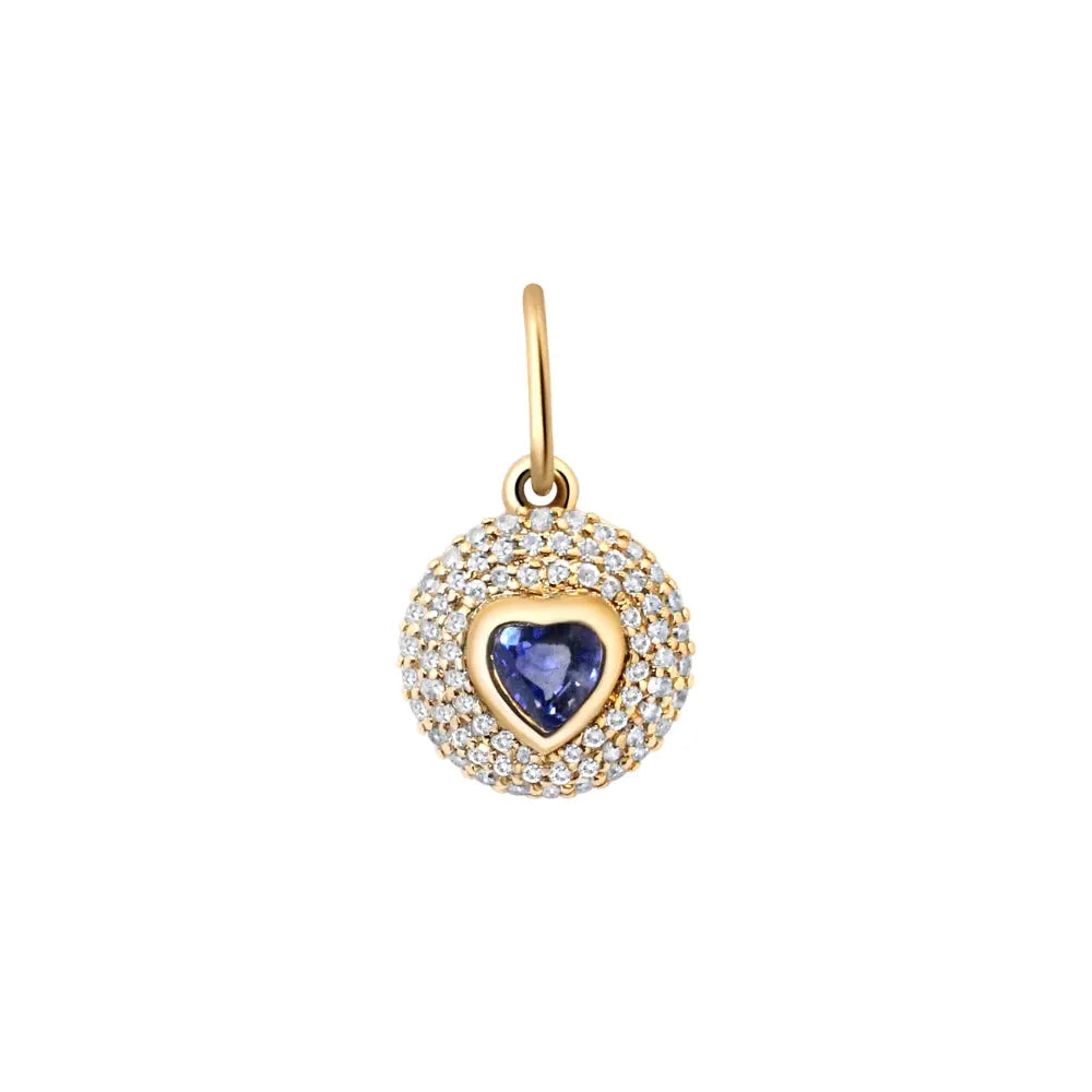 Heart-cut blue sapphire or emerald pendant with pavé diamond frame