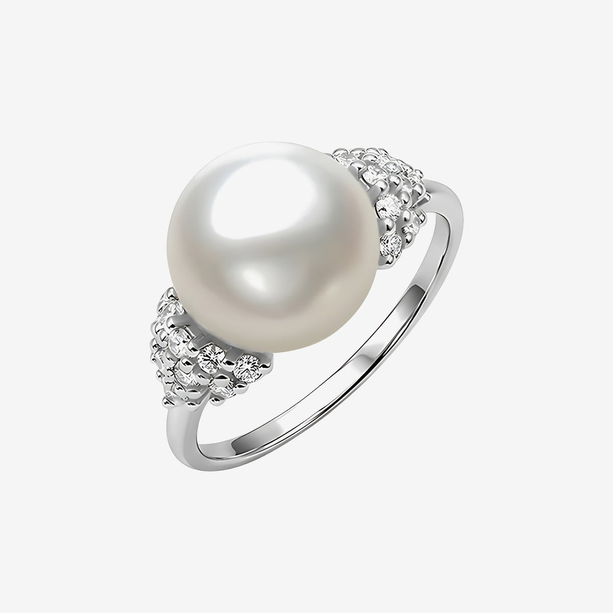 Pavé Pearl Ring with Diamonds in 18K White Gold | JJ Jewelry