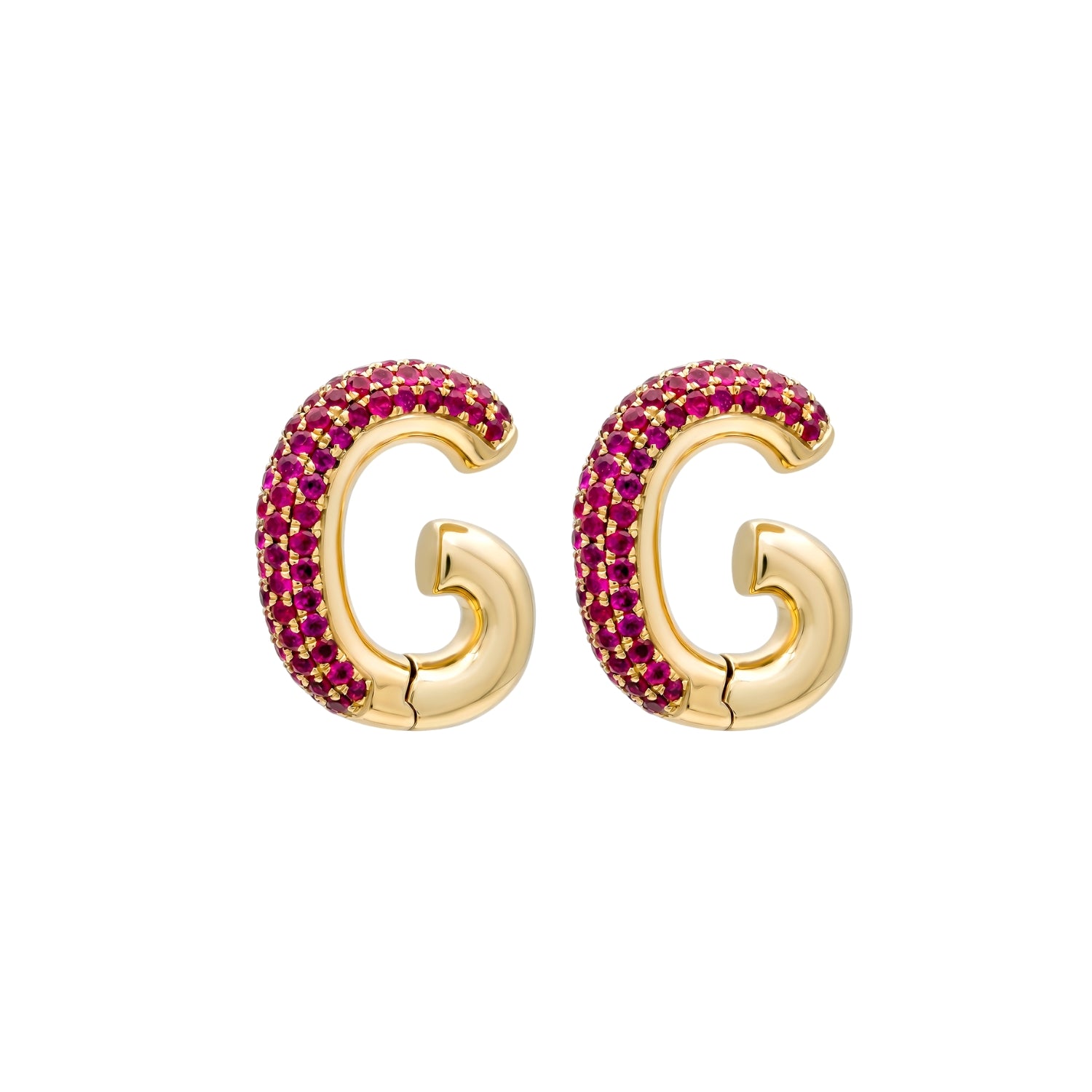 Pavé Ruby Ear Clips in Yellow Gold