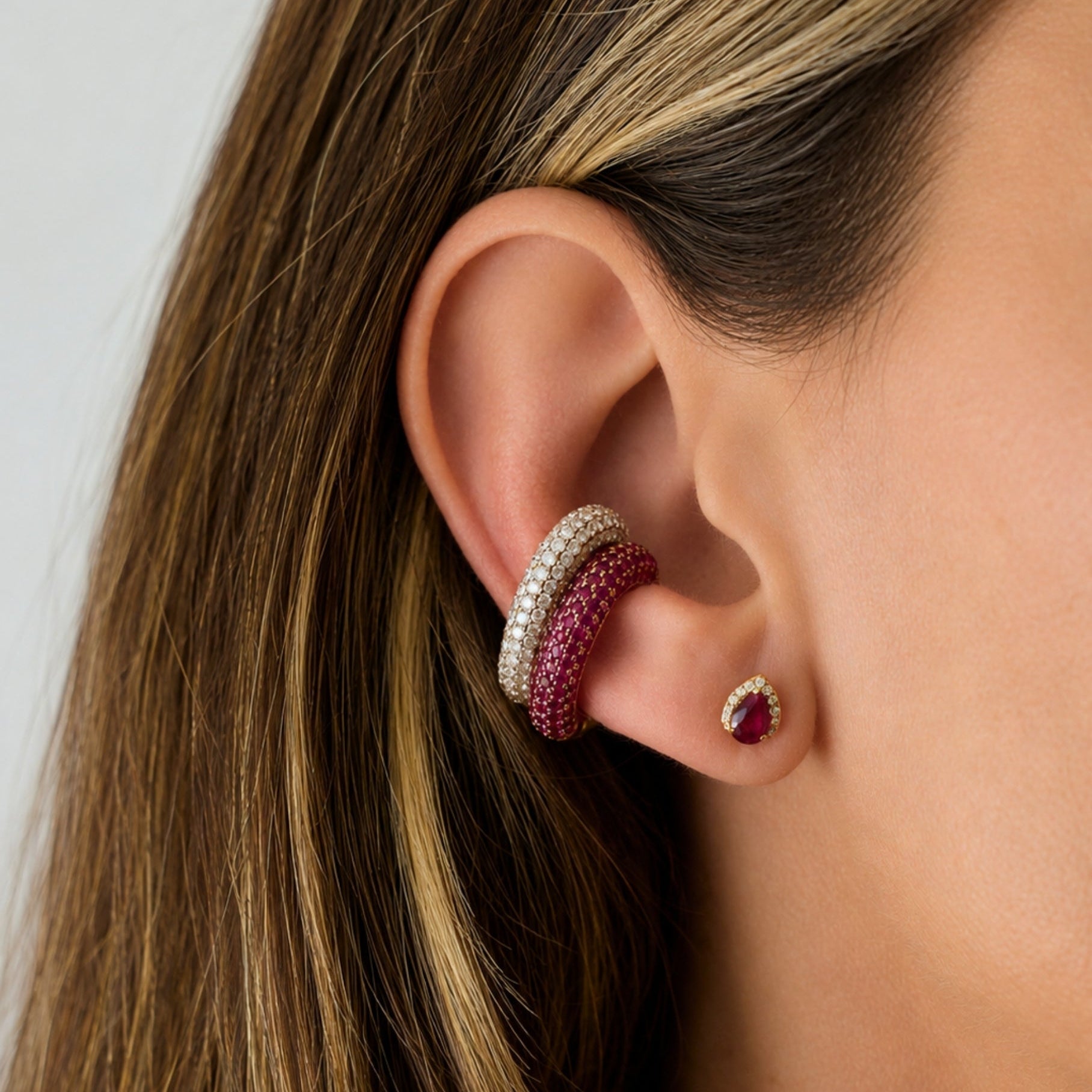 Pavé Ruby Ear Cuff in Yellow Gold