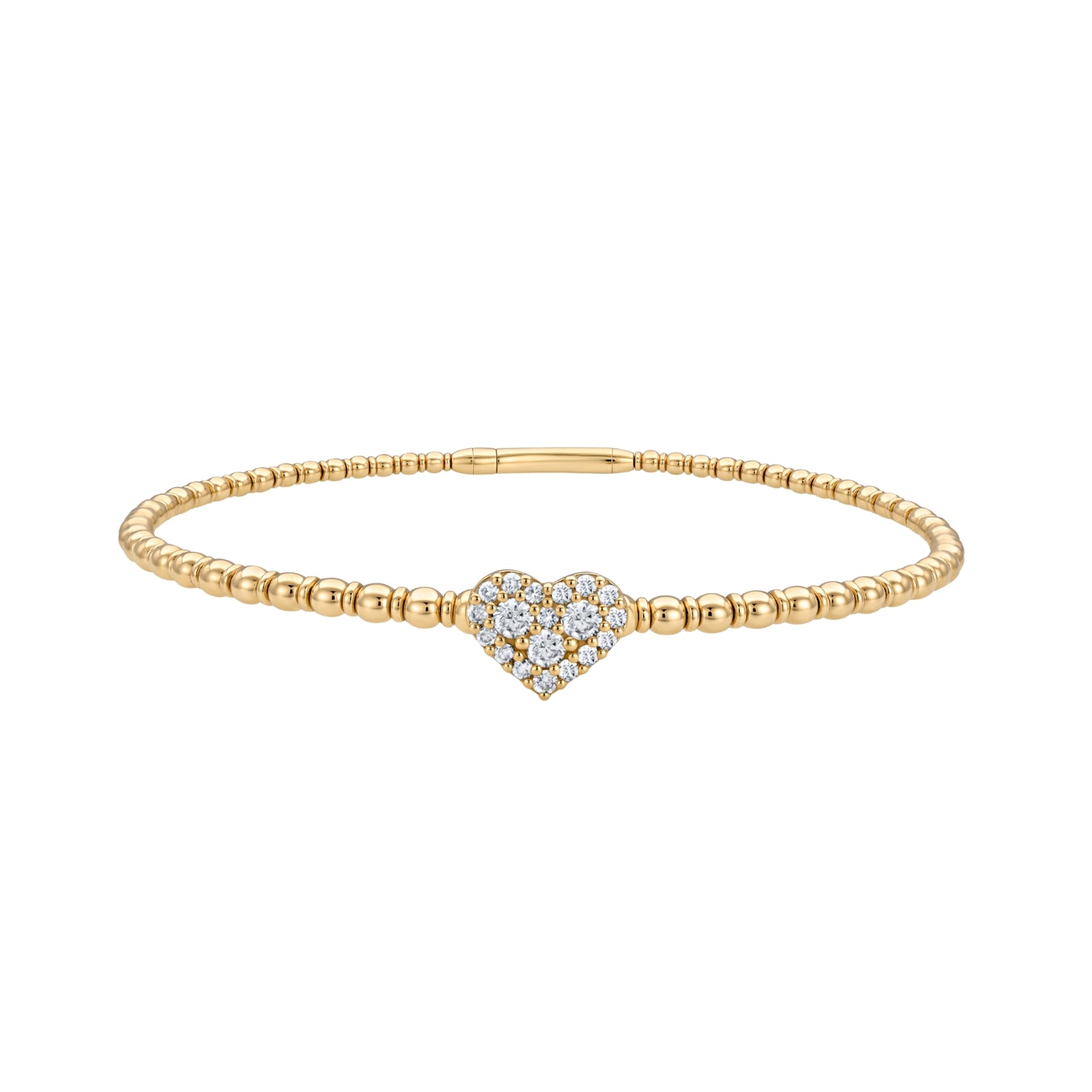 Pavé Diamond Heart Flexible Bangle in 18K Gold
