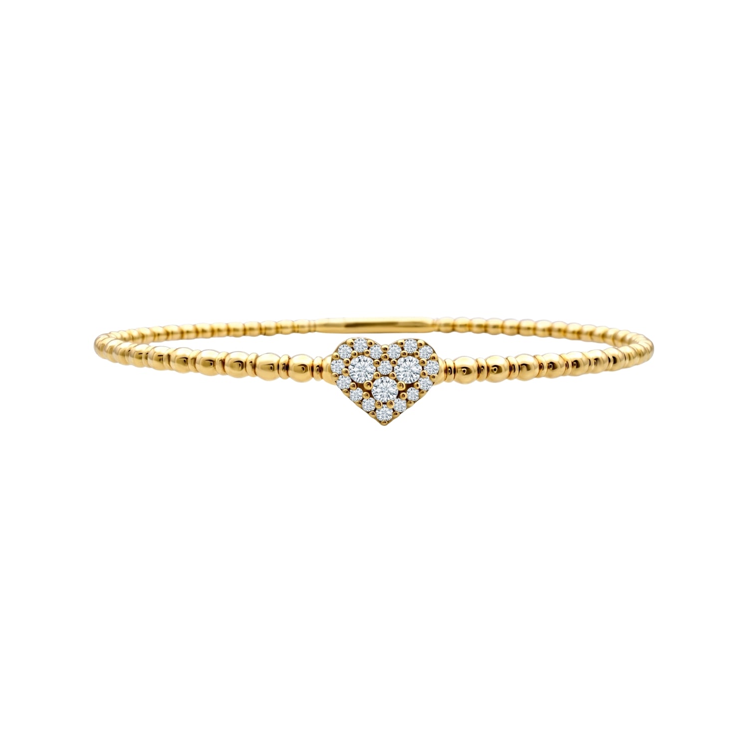 Pavé Diamond Heart Flexible Bangle in 18K Gold