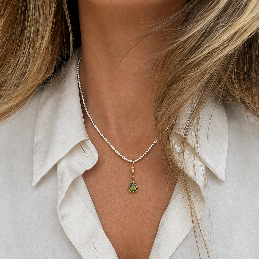 Pear-Shaped Green Tourmaline Charm Pendant, view 2 | JJ Jewelry Miami