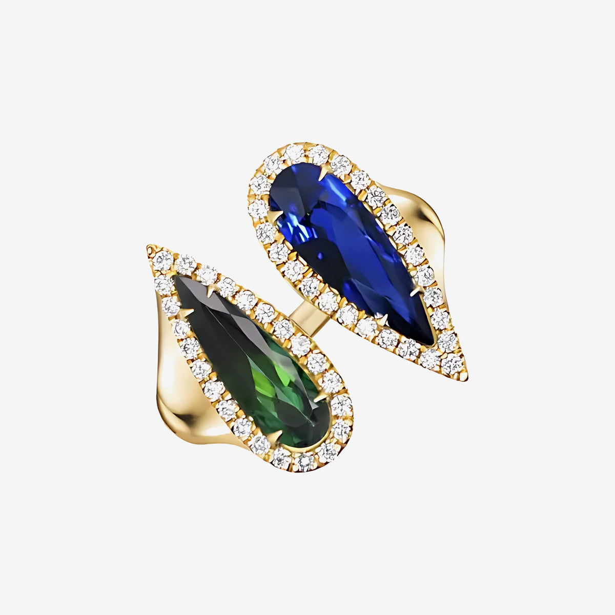 Pear-Cut Tourmaline Duo Open Ring in 18K Yellow Gold | JJ Jewelry